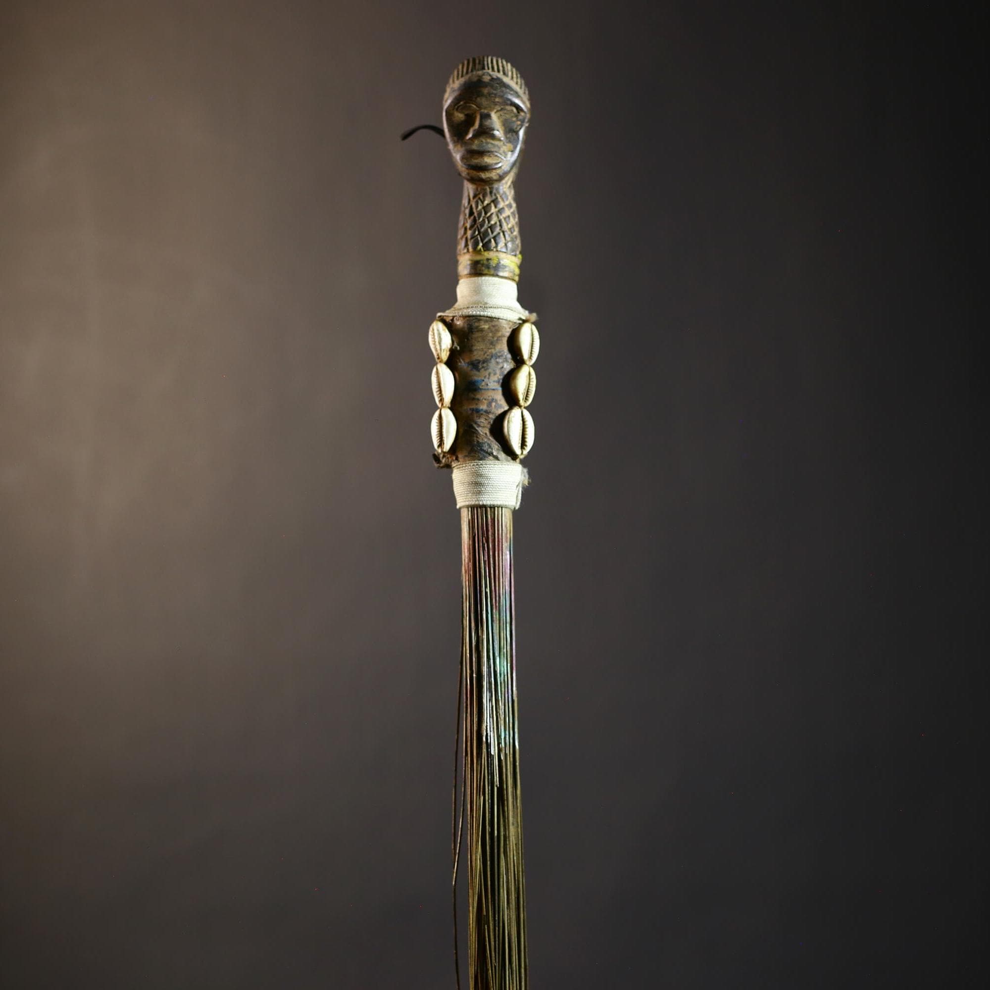 African Artisan Crafted Decorative Fly Whisk | Unique Home Décor Accent | Handwoven Straw Design | Cultural Art Display Piece-G4776