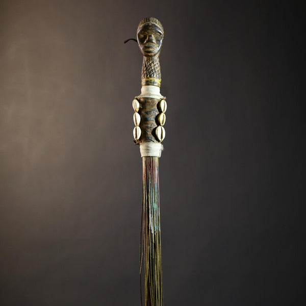 African Artisan Crafted Decorative Fly Whisk | Unique Home Décor Accent | Handwoven Straw Design | Cultural Art Display Piece-G4776