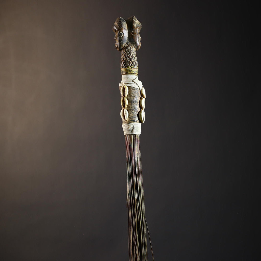 African Artisan Crafted Decorative Fly Whisk | Unique Home Décor Accent | Handwoven Straw Design | Cultural Art Display Piece-G4776