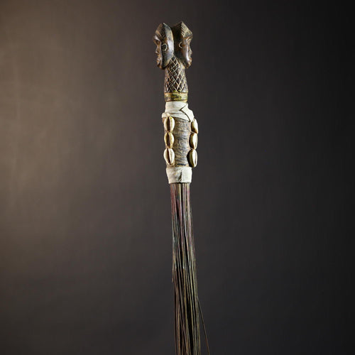African Artisan Crafted Decorative Fly Whisk | Unique Home Décor Accent | Handwoven Straw Design | Cultural Art Display Piece-G4776