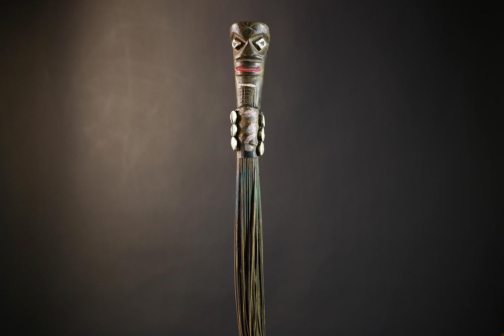 African Artisan Crafted Decorative Fly Whisk | Unique Home Décor Accent | Handwoven Straw Design | Cultural Art Display Piece-G4775