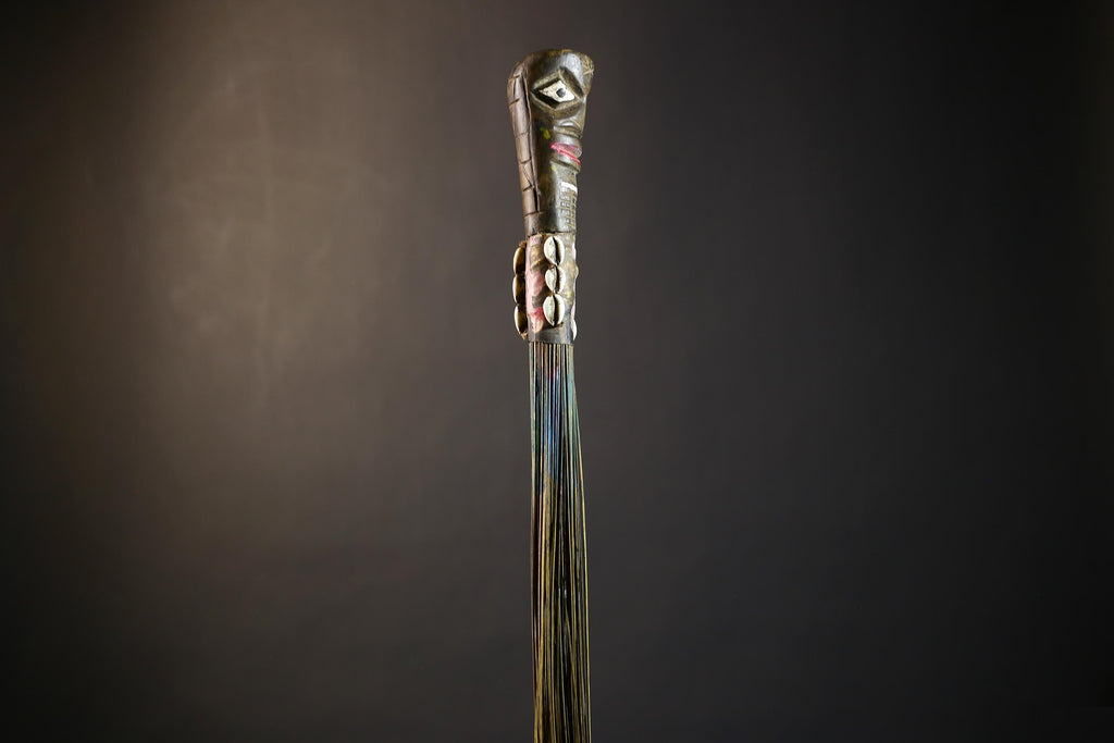 African Artisan Crafted Decorative Fly Whisk | Unique Home Décor Accent | Handwoven Straw Design | Cultural Art Display Piece-G4775