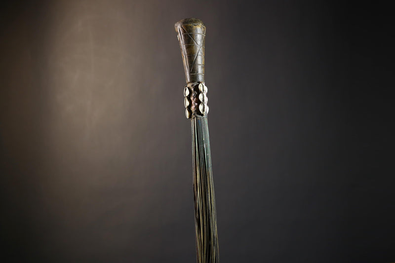 African Artisan Crafted Decorative Fly Whisk | Unique Home Décor Accent | Handwoven Straw Design | Cultural Art Display Piece-G4775