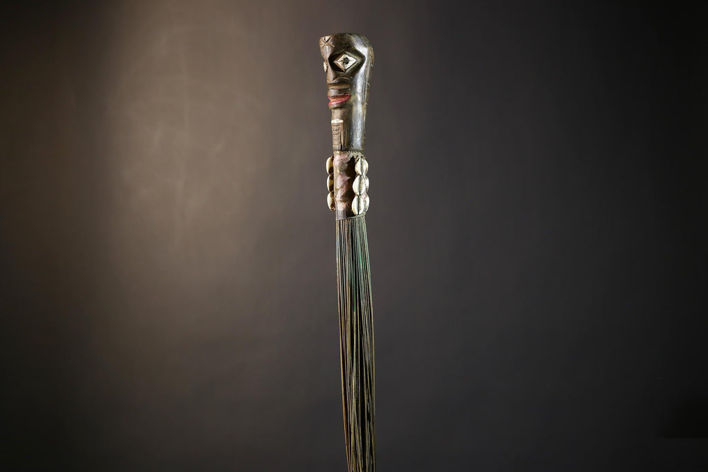 African Artisan Crafted Decorative Fly Whisk | Unique Home Décor Accent | Handwoven Straw Design | Cultural Art Display Piece-G4775