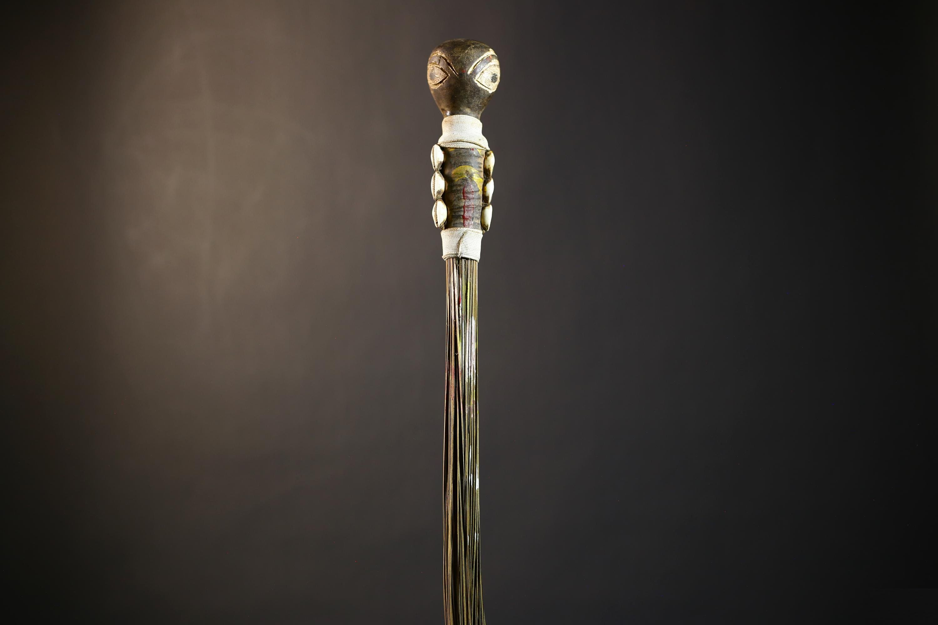 African Crafted Fly Whisk with Intricate Designs | Unique Home and Garden Decor | Handwoven Straw Accent | Cultural Art Piece-G4774