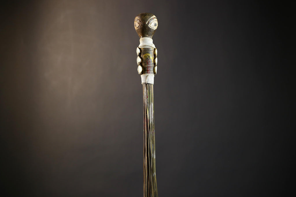 African Crafted Fly Whisk with Intricate Designs | Unique Home and Garden Decor | Handwoven Straw Accent | Cultural Art Piece-G4774