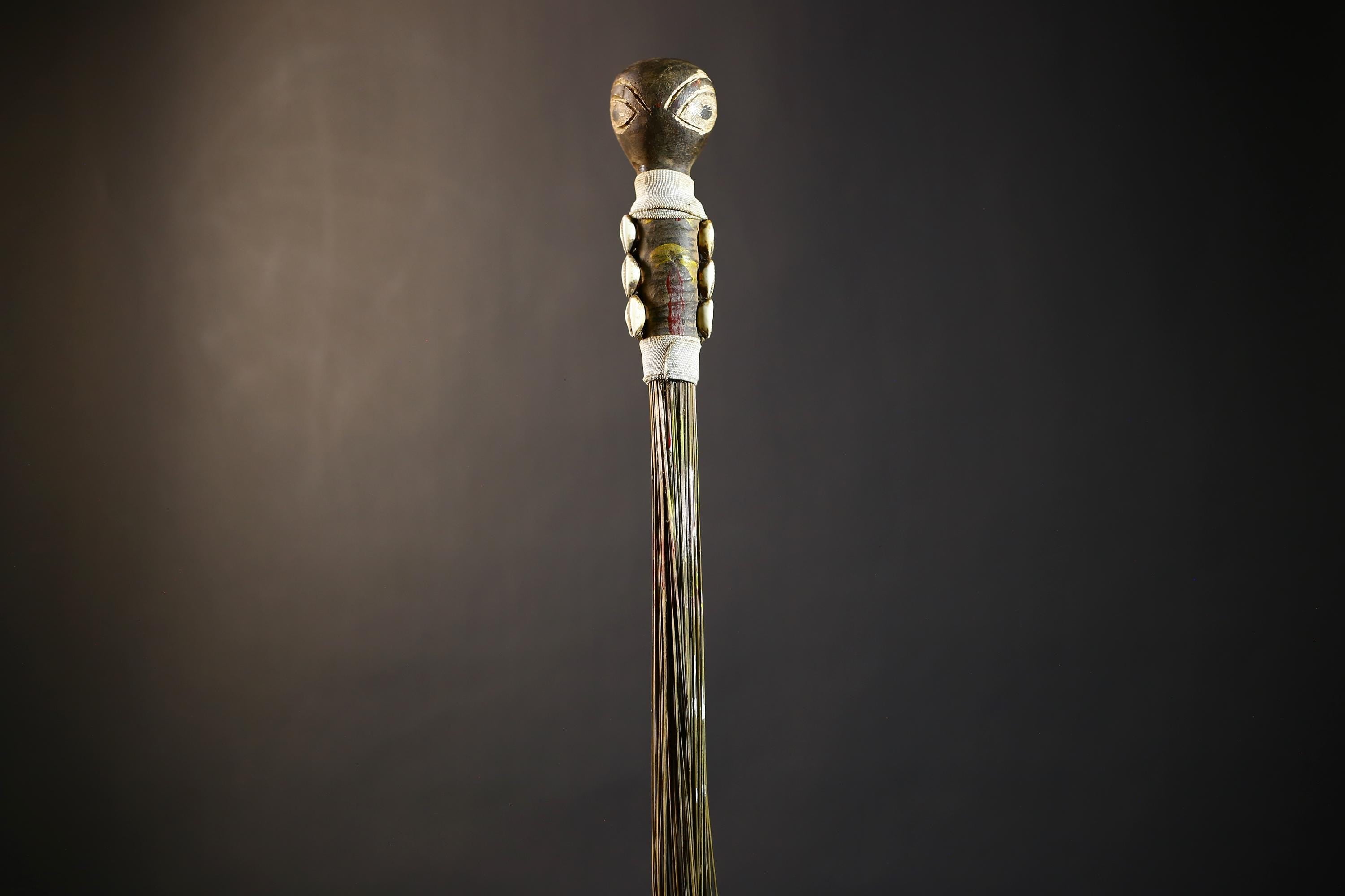 African Crafted Fly Whisk with Intricate Designs | Unique Home and Garden Decor | Handwoven Straw Accent | Cultural Art Piece-G4774
