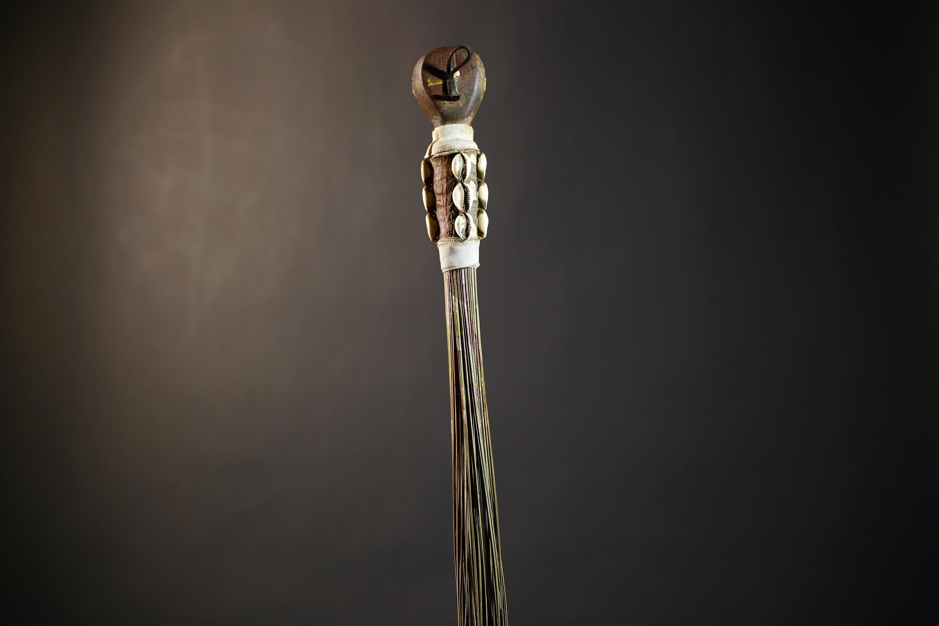 African Crafted Fly Whisk with Intricate Designs | Unique Home and Garden Decor | Handwoven Straw Accent | Cultural Art Piece-G4774