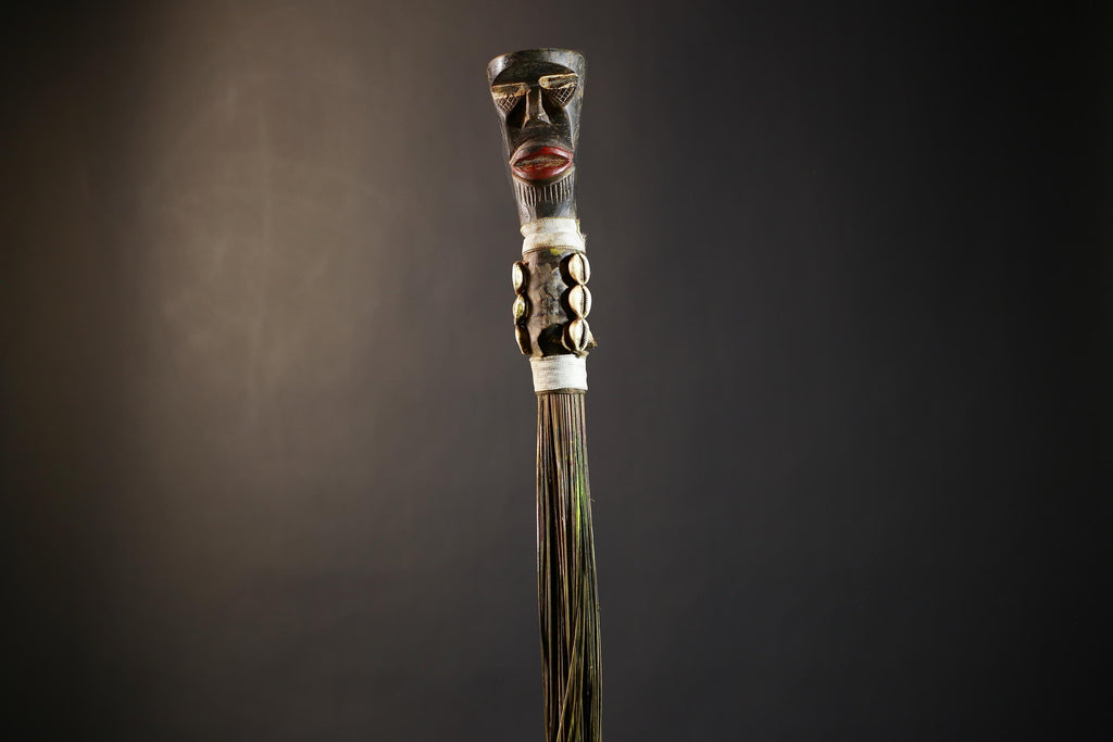 African Artisan Crafted Decorative Fly Whisk | Unique Home Décor Accent | Handwoven Straw Design | Cultural Art Display Piece-G4773