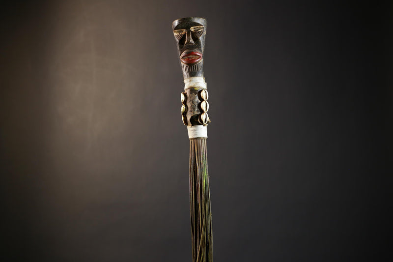 African Artisan Crafted Decorative Fly Whisk | Unique Home Décor Accent | Handwoven Straw Design | Cultural Art Display Piece-G4773