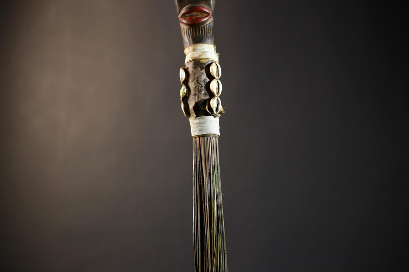 African Artisan Crafted Decorative Fly Whisk | Unique Home Décor Accent | Handwoven Straw Design | Cultural Art Display Piece-G4773