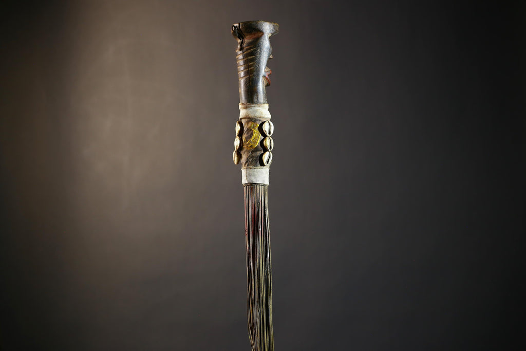 African Artisan Crafted Decorative Fly Whisk | Unique Home Décor Accent | Handwoven Straw Design | Cultural Art Display Piece-G4773