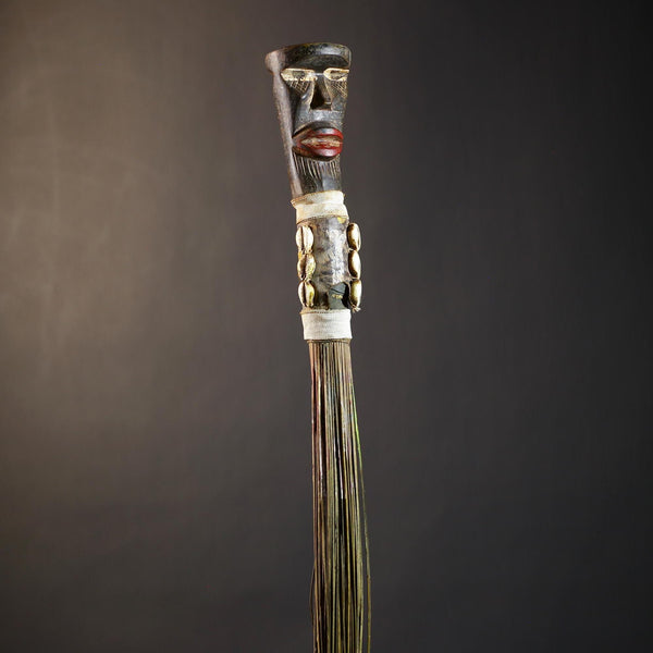 African Artisan Crafted Decorative Fly Whisk | Unique Home Décor Accent | Handwoven Straw Design | Cultural Art Display Piece-G4773