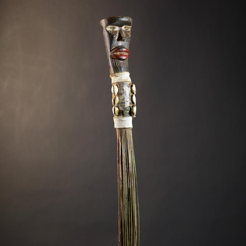 African Artisan Crafted Decorative Fly Whisk | Unique Home Décor Accent | Handwoven Straw Design | Cultural Art Display Piece-G4773