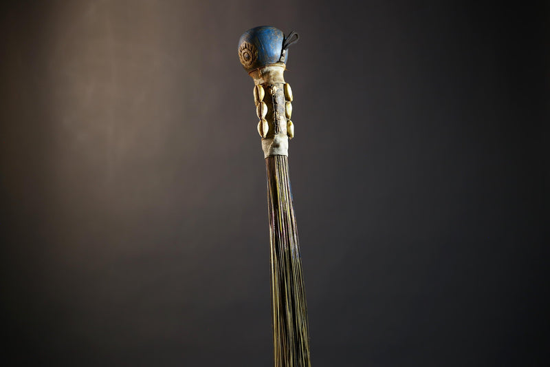 African Artisan Crafted Decorative Fly Whisk | Unique Home Décor Accent | Handwoven Straw Design | Cultural Art Display Piece-G4771