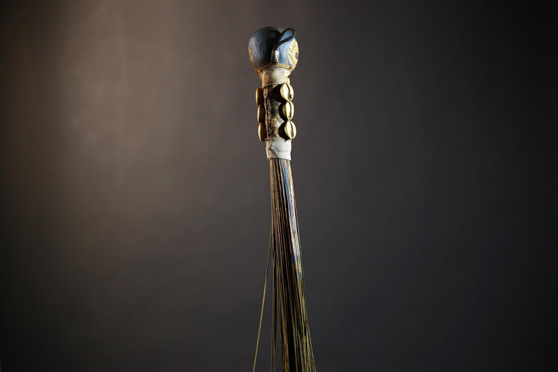 African Artisan Crafted Decorative Fly Whisk | Unique Home Décor Accent | Handwoven Straw Design | Cultural Art Display Piece-G4771