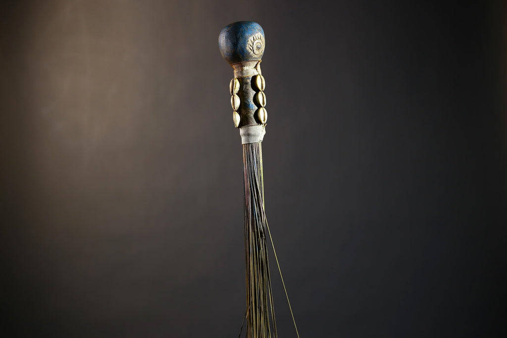 African Artisan Crafted Decorative Fly Whisk | Unique Home Décor Accent | Handwoven Straw Design | Cultural Art Display Piece-G4771