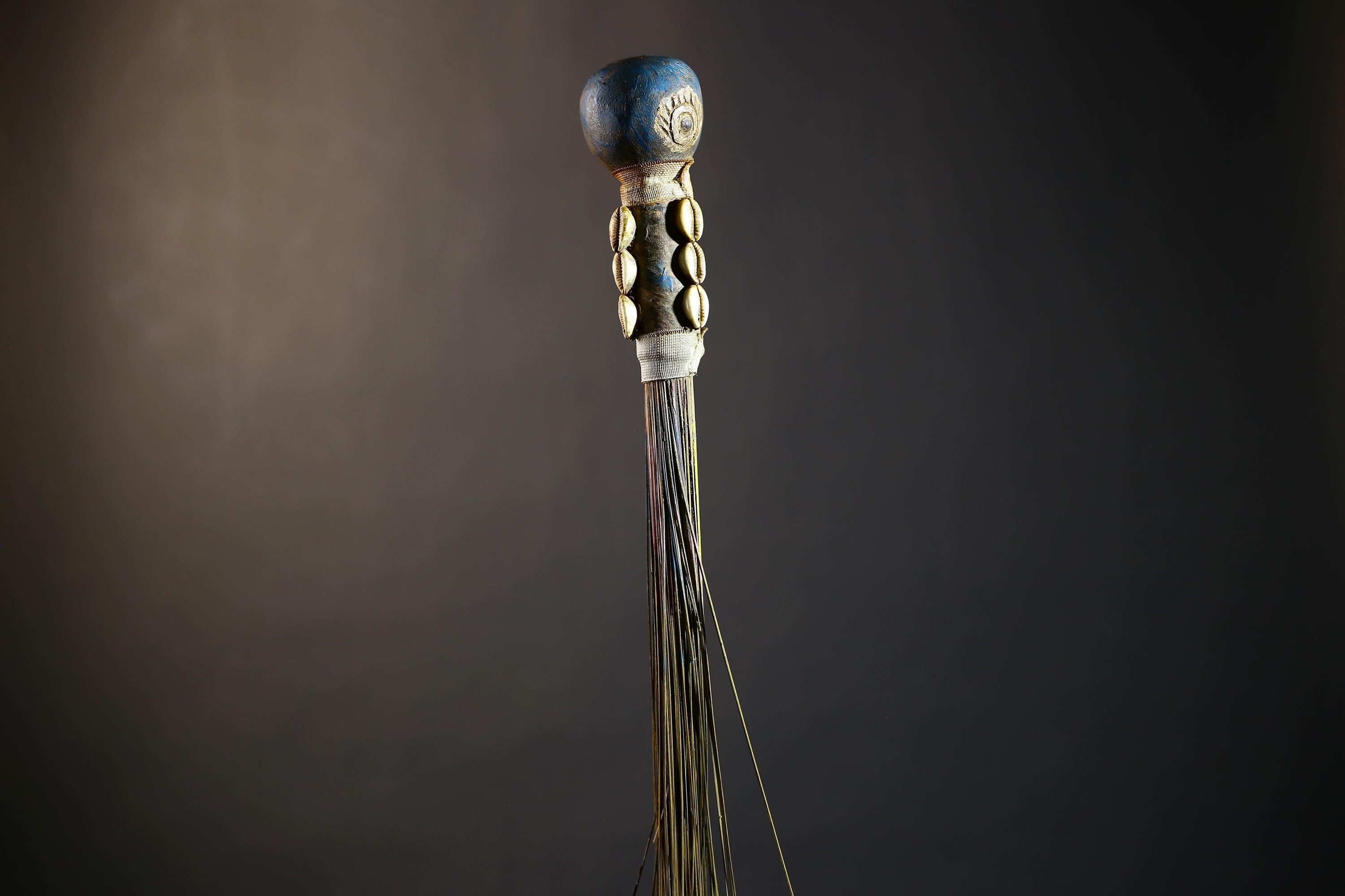 African Artisan Crafted Decorative Fly Whisk | Unique Home Décor Accent | Handwoven Straw Design | Cultural Art Display Piece-G4771
