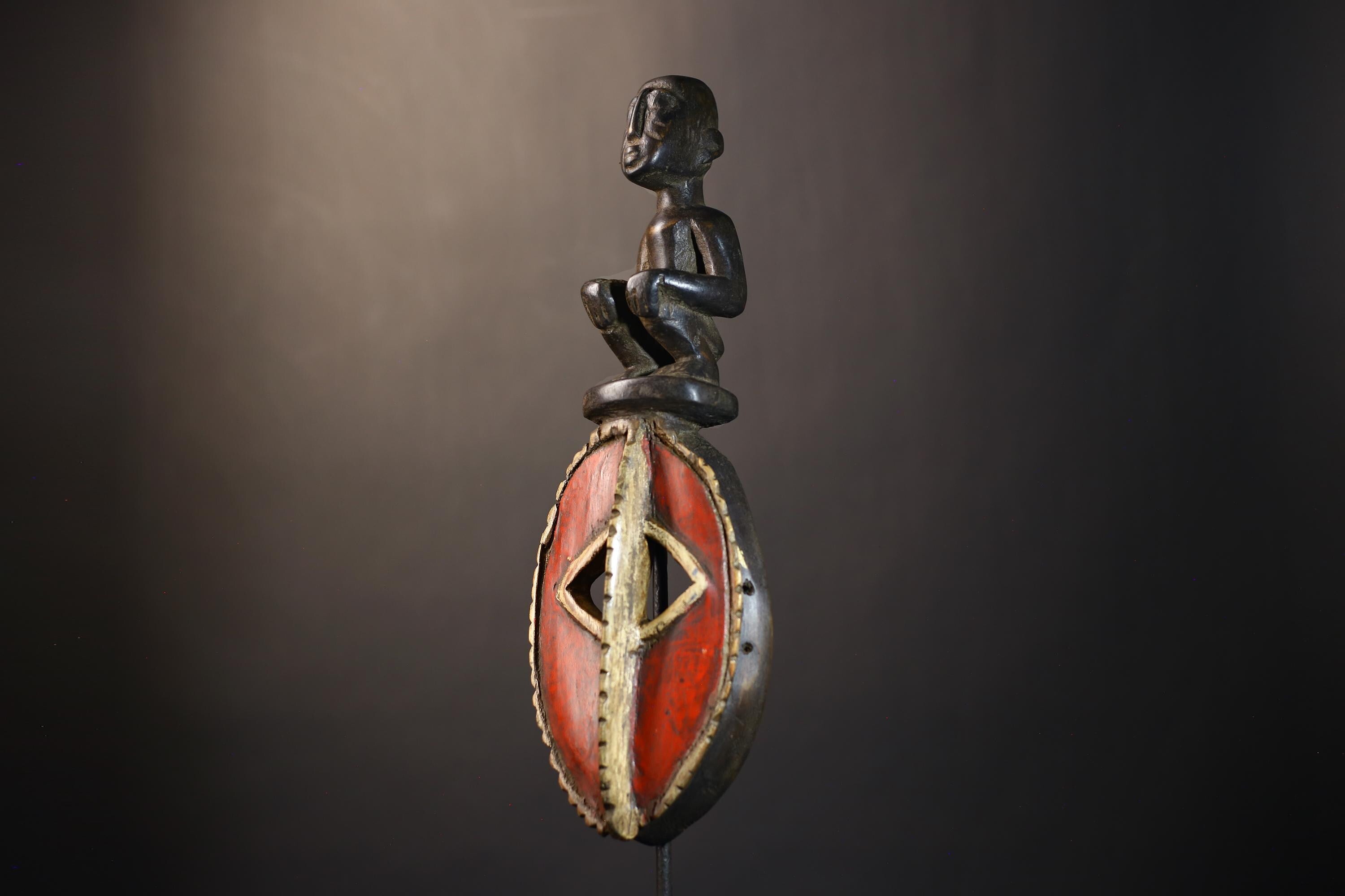 African Mossi Mask Red Color | Handcrafted Tribal Art from Burkina Faso | Unique Cultural Wall Decor | Artisan Home Accent Gift Idea-G4799