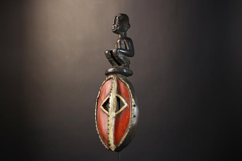 African Mossi Mask Red Color | Handcrafted Tribal Art from Burkina Faso | Unique Cultural Wall Decor | Artisan Home Accent Gift Idea-G4799