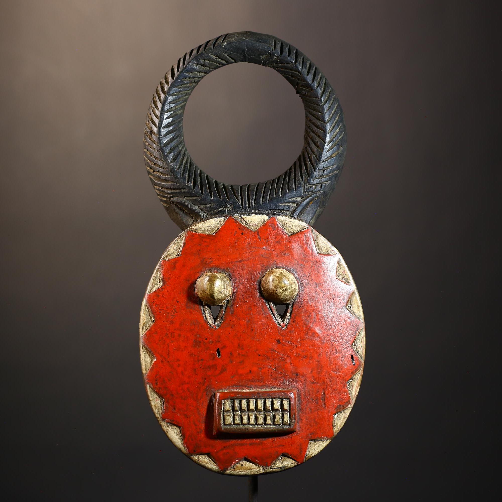 African Goli Kplekple Red Mask | Vintage Tribal Face Art | Antique Wall Decor | Unique Cultural Pieces | Handmade Home Accent Gift-G4798