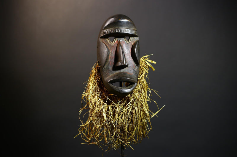 African Dan Style Raffia Mask | Handcrafted Tribal Art Sculpture | Unique Ceremonial Decor | Authentic Wall Hanging Accent Gift-G4793