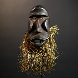 African Dan Style Raffia Mask | Handcrafted Tribal Art Sculpture | Unique Ceremonial Decor | Authentic Wall Hanging Accent Gift-G4793