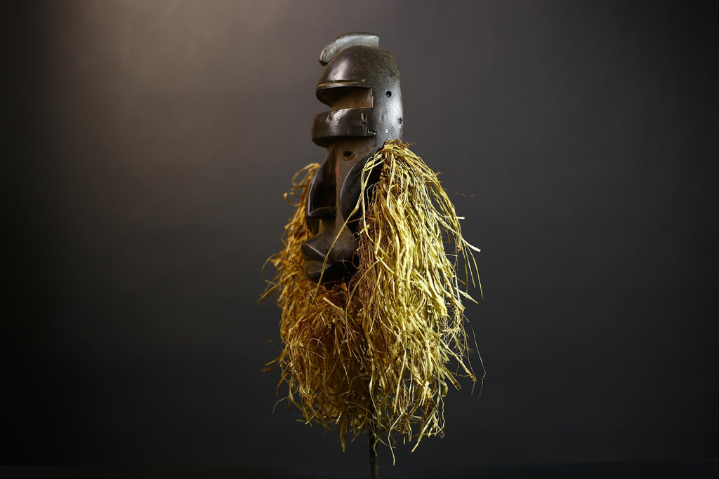 African Raffia Dan Style Maou Mask | Traditional Ethnic Art | Unique Home Decor | Handcrafted Tribal Accent for Cultural Spaces-G4791
