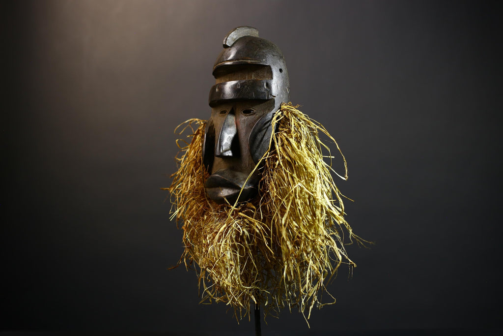 African Raffia Dan Style Maou Mask | Traditional Ethnic Art | Unique Home Decor | Handcrafted Tribal Accent for Cultural Spaces-G4791