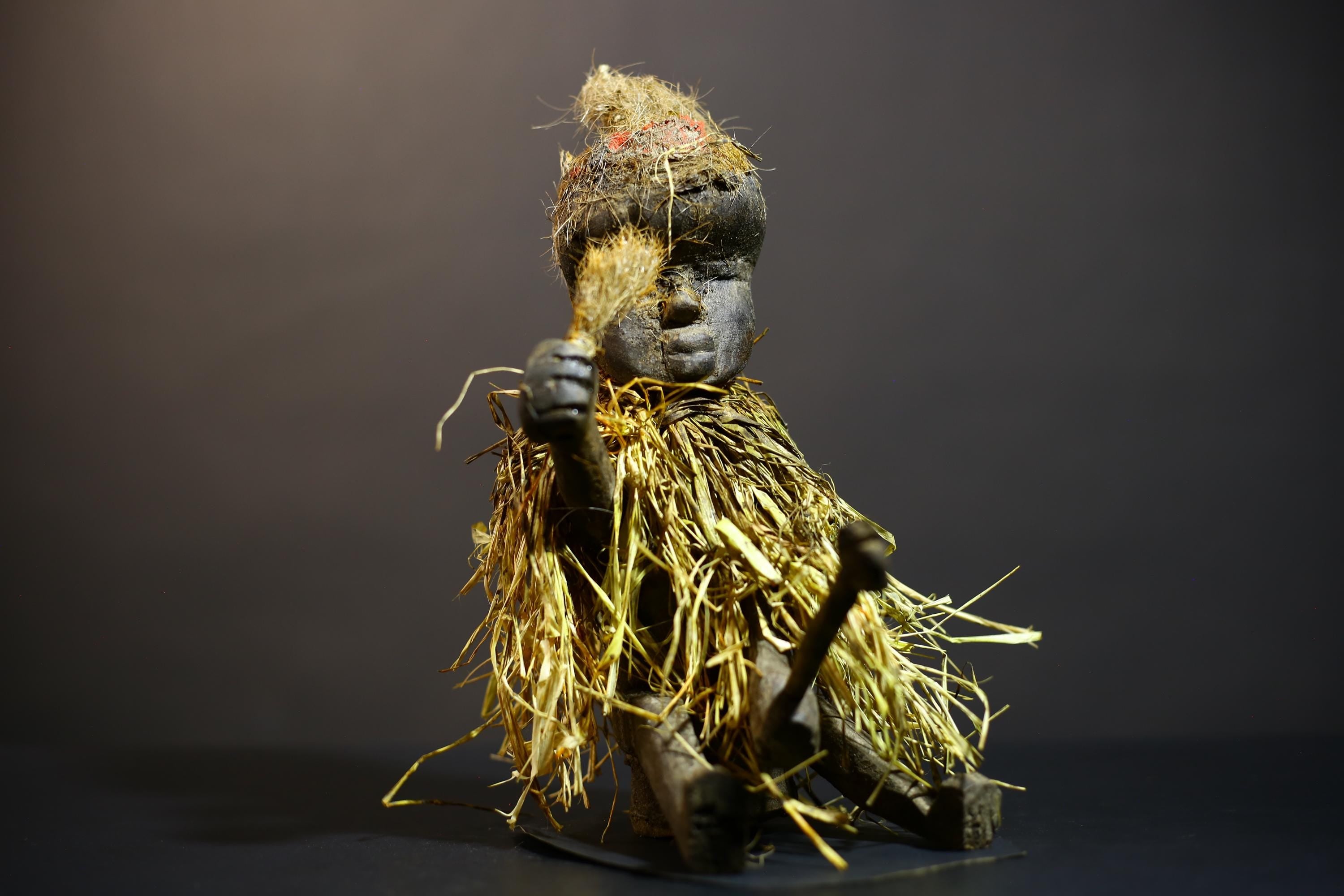 African Raffia Skirt Statue | Handmade Yaka Fetish Art Figure | Unique Voodoo Decor | Cultural Home Accent | Artisan Craft Display-G4803