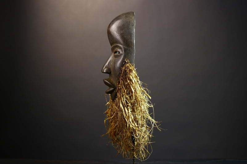 African Hand-Carved Dan Mask | Elegant Raffia Wall Art | Unique Home Décor Accent | Cultural Wall Hanging | Authentic African Design-G4822