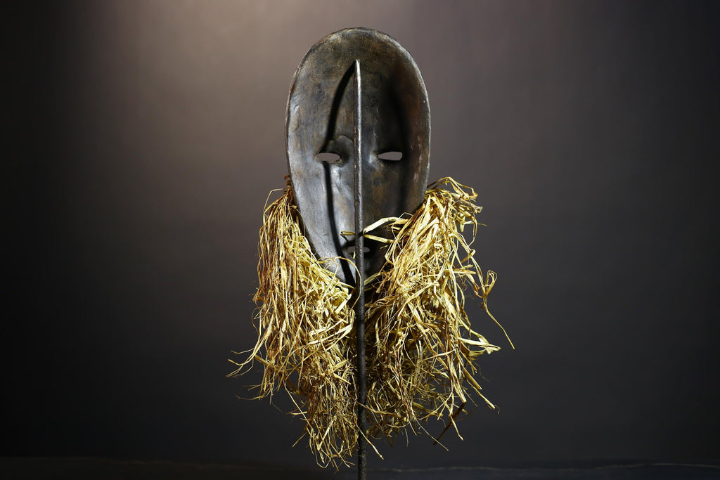 African Hand-Carved Dan Mask | Elegant Raffia Wall Art | Unique Home Décor Accent | Cultural Wall Hanging | Authentic African Design-G4822
