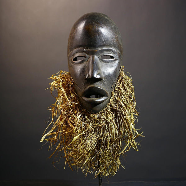 African Hand-Carved Dan Mask | Elegant Raffia Wall Art | Unique Home Décor Accent | Cultural Wall Hanging | Authentic African Design-G4822