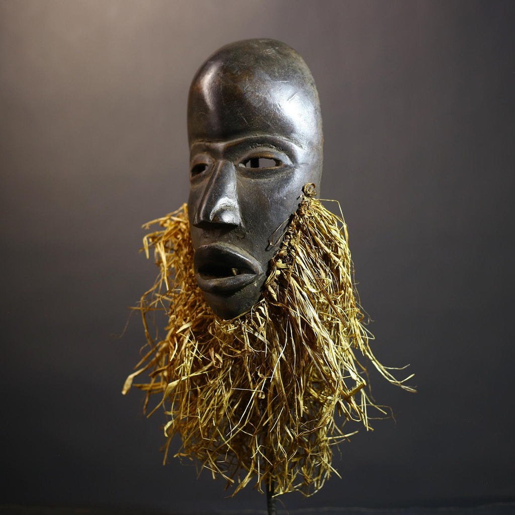 African Hand-Carved Dan Mask | Elegant Raffia Wall Art | Unique Home Décor Accent | Cultural Wall Hanging | Authentic African Design-G4822