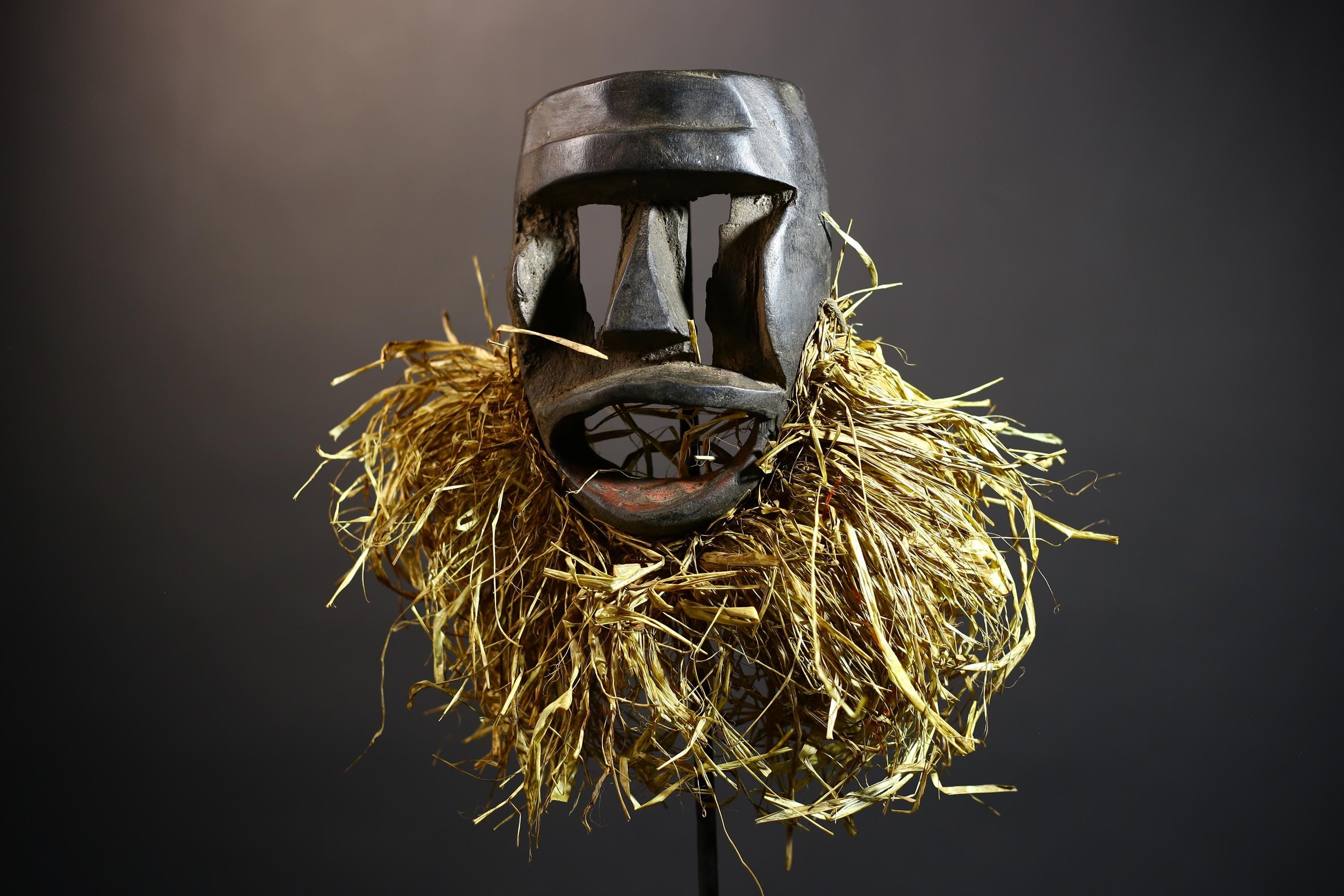 African Hand-Carved Dan Mask with Raffia | Unique Cultural Face Decor | Ethnic Home Accent | Stunning Tribal Wall Art | Artisan Craft -G4819