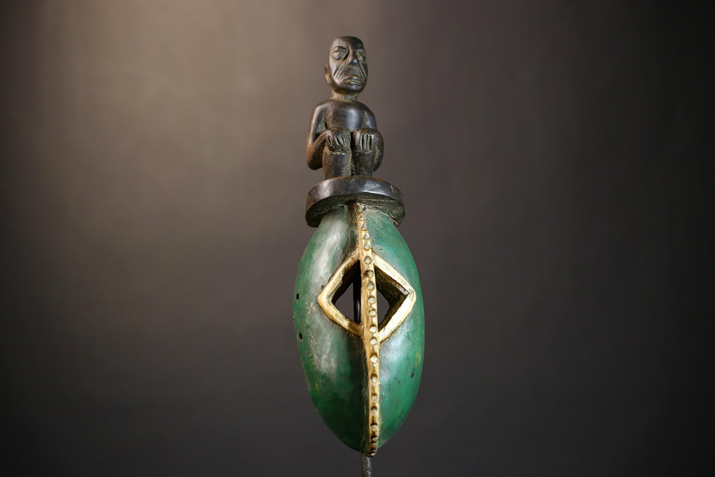 African Bobo Bwa Mask | Green Hand-Carved Tribal Art | Unique Wall Decor from Burkina Faso | Ethnic Home Accent | Artisan Craft-G4830