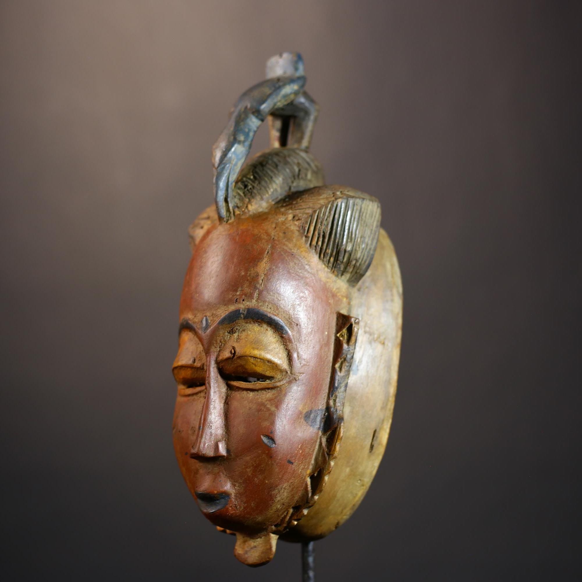 African Vintage Baule Mask | Handcrafted Tribal Art | Ethnic Wall Decor | Unique Artisan Piece | Cultural Home Accent | Tribal Mask-G4848