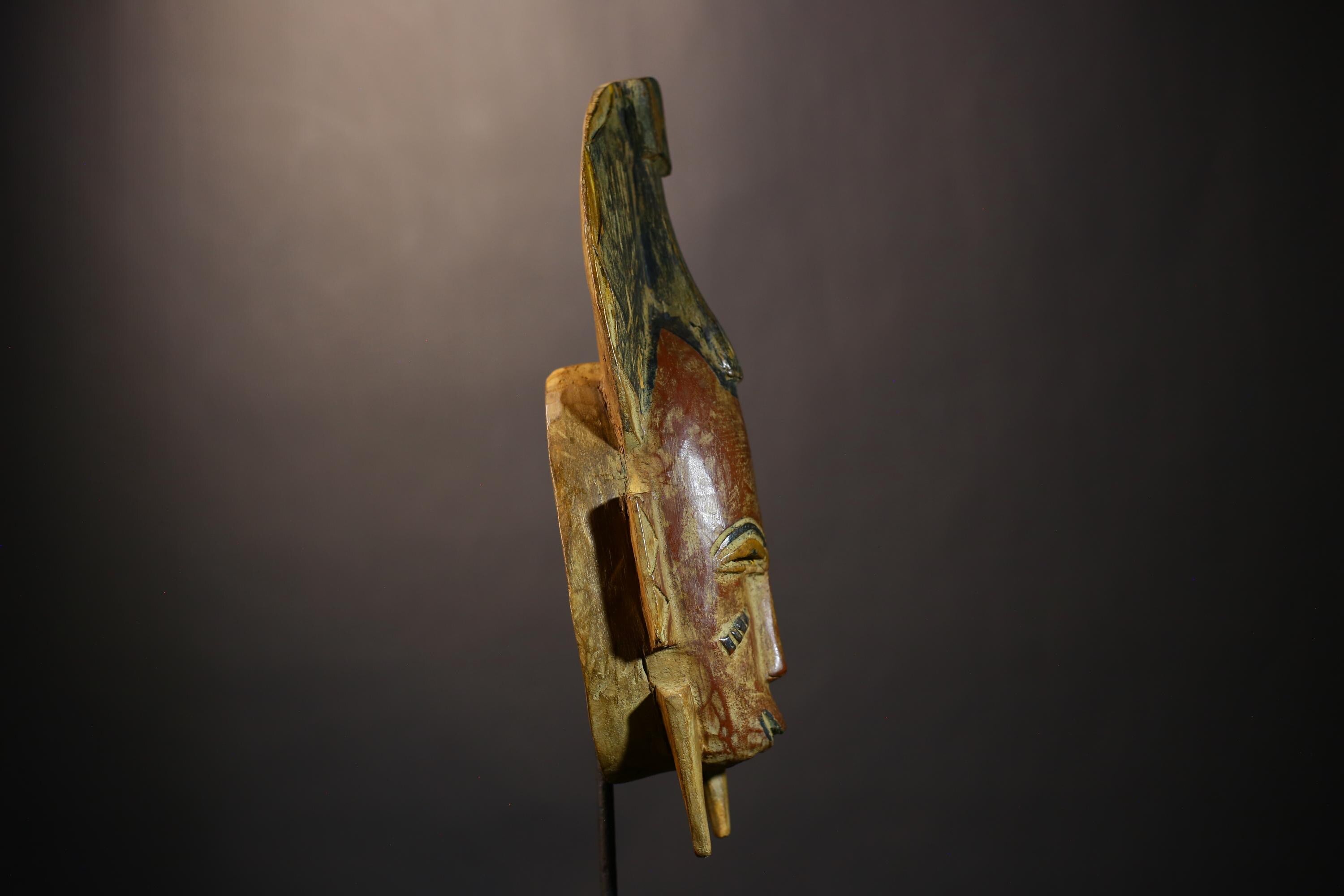 African Bete Guro Mask | Authentic Tribal Art | Handcrafted Wooden Face | Ethnic Wall Decor | Traditional African Artifact-G4840