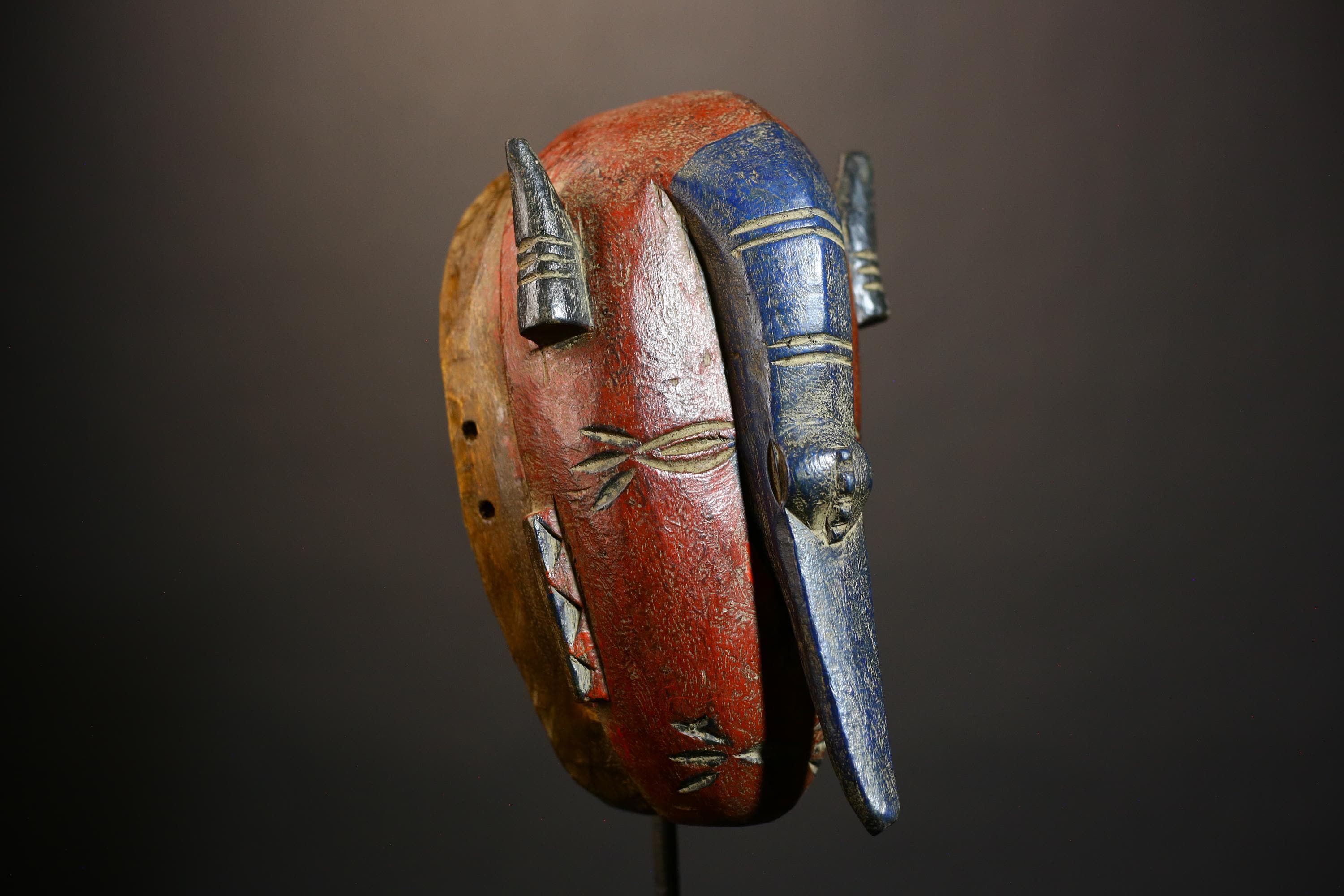 African Tribal Elephant Nose Masks | Unique Wooden Face Art | Decorative Home Decor for Cultural Accent and Wall Display-G4722
