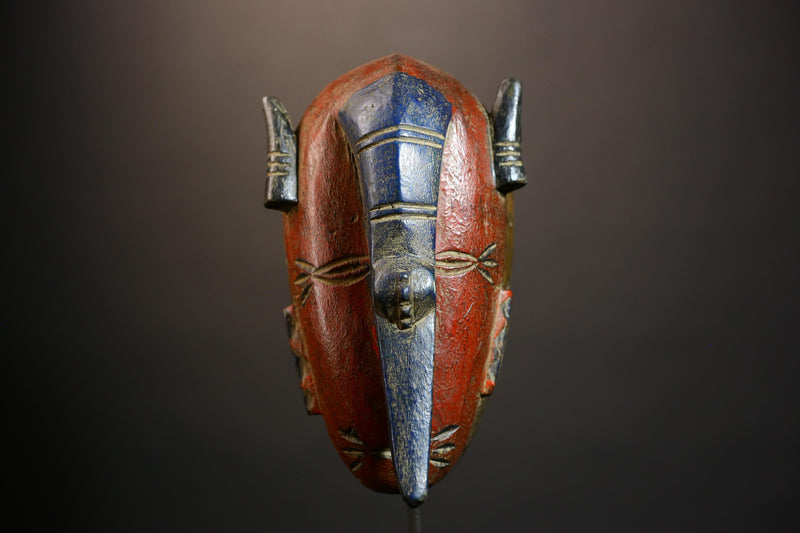 African Tribal Elephant Nose Masks | Unique Wooden Face Art | Decorative Home Decor for Cultural Accent and Wall Display-G4722