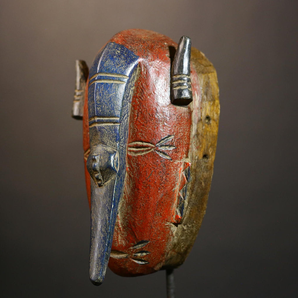 African Tribal Elephant Nose Masks | Unique Wooden Face Art | Decorative Home Decor for Cultural Accent and Wall Display-G4722