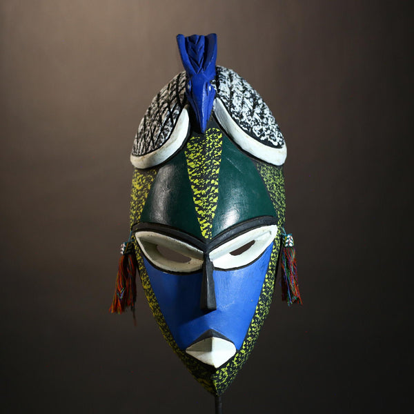 African Mask Vintage Green Decorative Tribal Art | Unique Collectors Item | Handcrafted Face Sculpture for Cultural Home Decor-6123