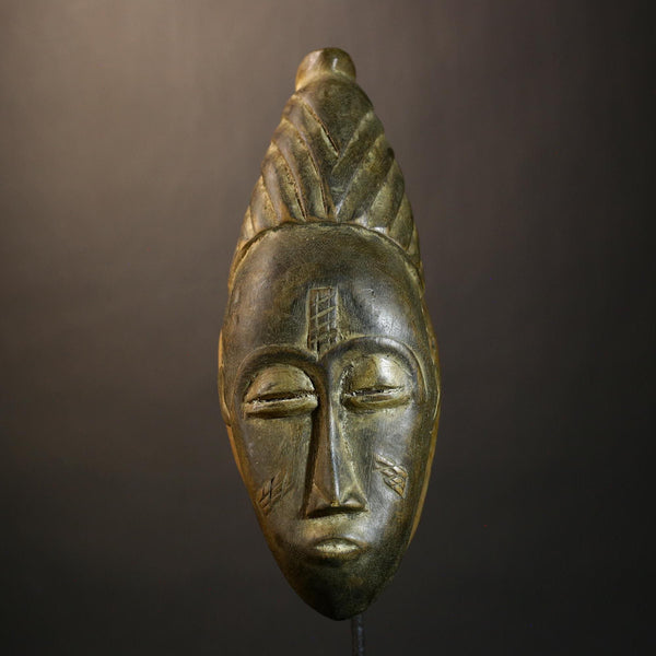 African Yaoure Guro Mask | Antique Tribal Art | Vintage Wooden Carved Face Decor | Unique Ethnic Home Accent for Collectors-4461