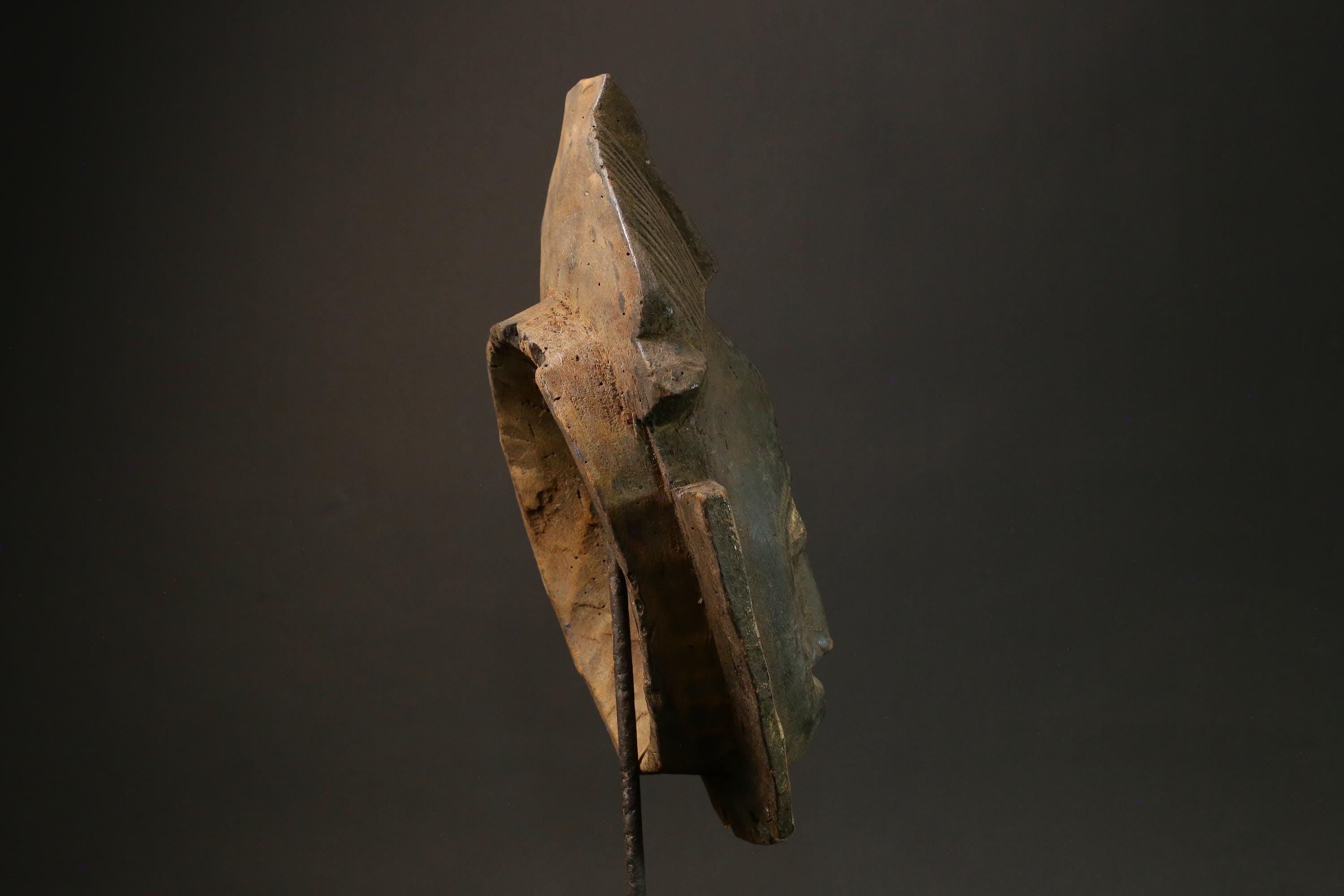 African Vintage Hand Carved Baule Mask | Unique Tribal Art Face Decor Piece | Authentic Wooden Wall Hanging for Home and Collectors-4477