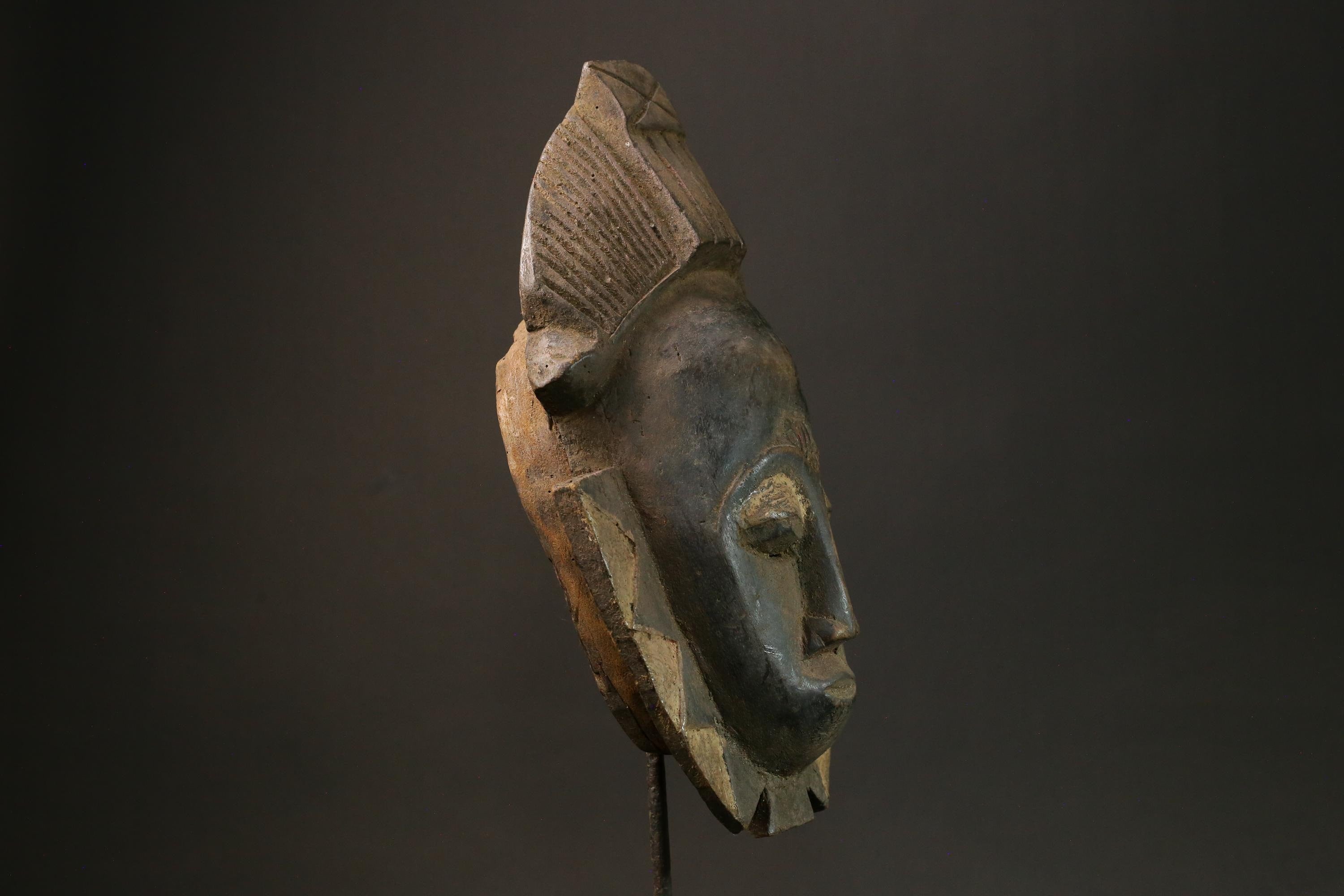 African Vintage Hand Carved Baule Mask | Unique Tribal Art Face Decor Piece | Authentic Wooden Wall Hanging for Home and Collectors-4477