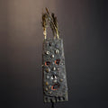 African Tribal Mask Rectangular Cowrie Shell Wood Mask with Feathers West Africa Ritual Art Primitive Folk Decor Sculpture-G1479
