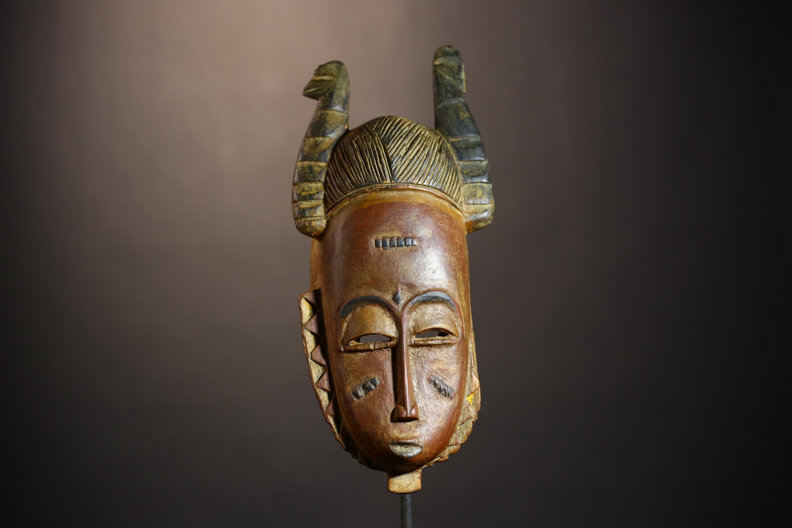 African Vintage Mask | Baule Tribe Art | Hand-Carved Wooden | Tribal Wall Mask | Home Decor Accent | Ethnic Art Piece Decoration  -G4859