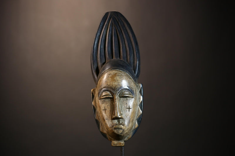 African Vintage Baule Mask Hand-Carved Wooden Wall Art Tribal Decor-G4858