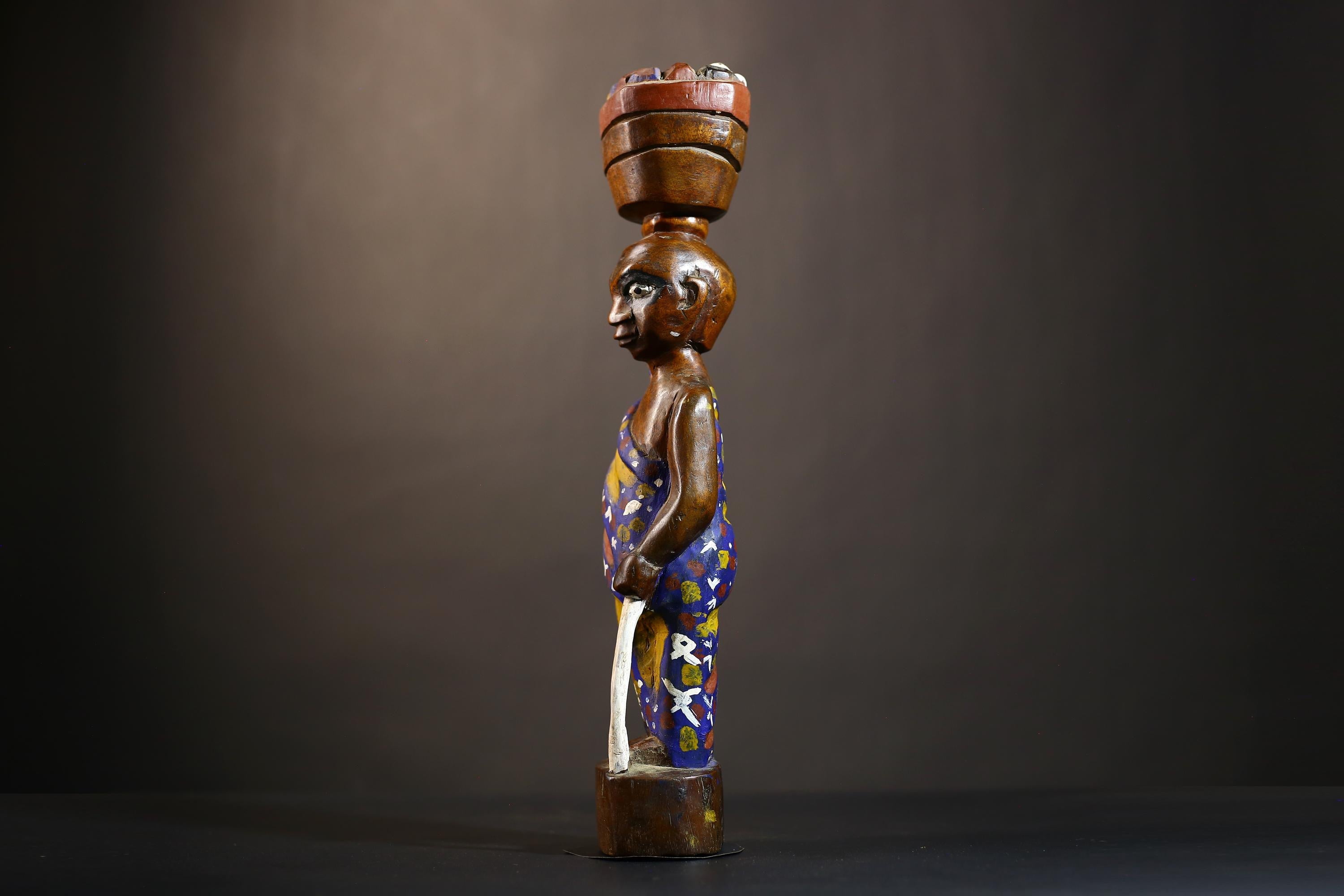 African Cote d'Ivoire Colonial Figure | Unique Tribal Art Collectible Decor | Authentic Handcrafted Sculpture | Cultural Figurine -G4870