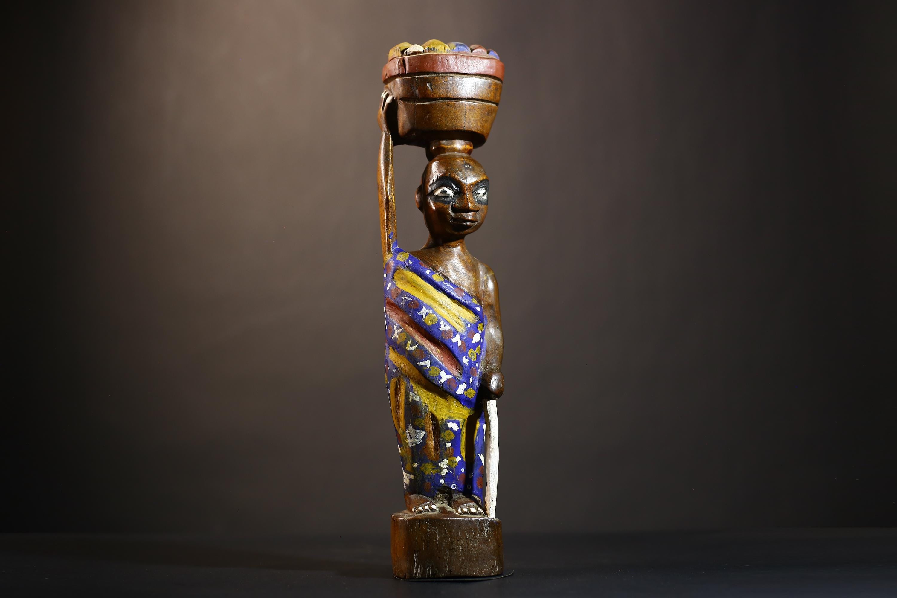 African Cote d'Ivoire Colonial Figure | Unique Tribal Art Collectible Decor | Authentic Handcrafted Sculpture | Cultural Figurine -G4870